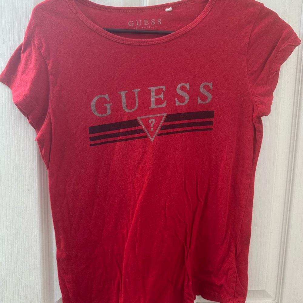 GUESS Red Polo T-Shirt with Cap Sleeves